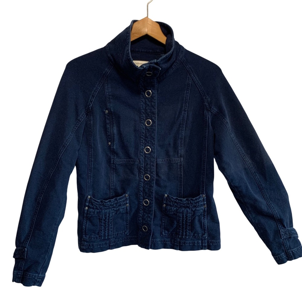 Coldwater Creek Denim Jacket Button Front High Neck Womens Size S Cottagecore